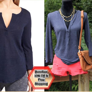 Athleta Linen Zephyr Top Navy Deep V Neck XS